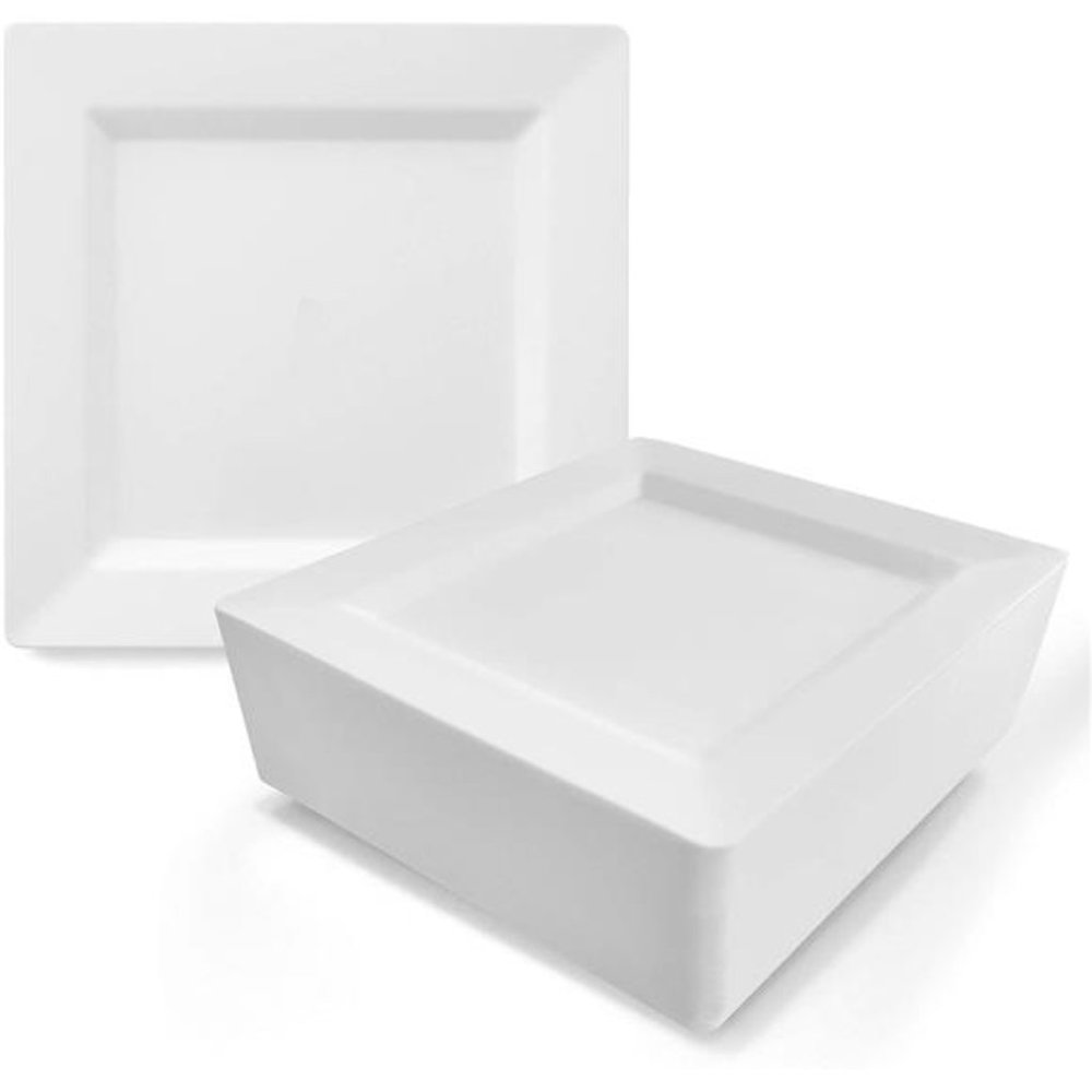White Square Plates Set 10" - 50 count - Premium Hard White Disposable Plastic